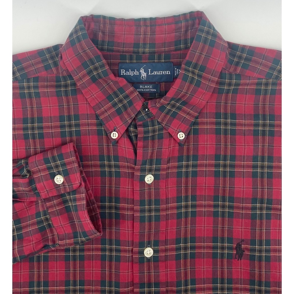 Ralph Lauren Blake Shirt Mens XL Red Plaid Long Sleeve Button Down Preppy Office